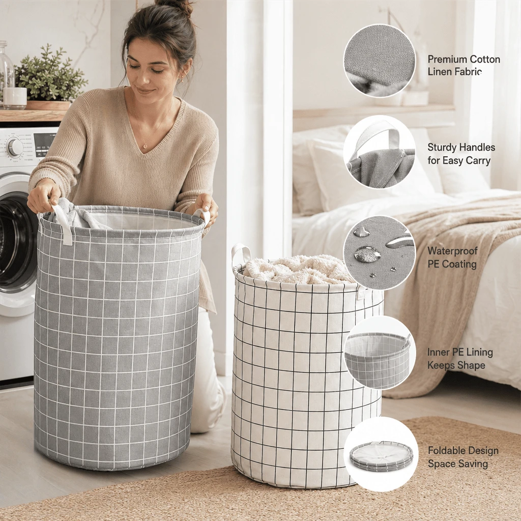 1pc Luxury Thick & Durable Laundry Basket, Essential Home Storage Accessory - Grey - View 1