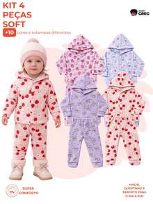 Baby Girl's 4-Piece Soft Fleece Set - 2 Hooded Jackets + 2 Pants, 100% Cotton - Multicolor - View 1
