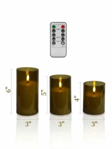 1/2/3pcs Flameless Candles With Remote Control And Timer Function, Suitable For Home Decor, Fireplace, Wedding, Holiday, Party Decoration, Table Centerpiece, Gift - Amber - View 10