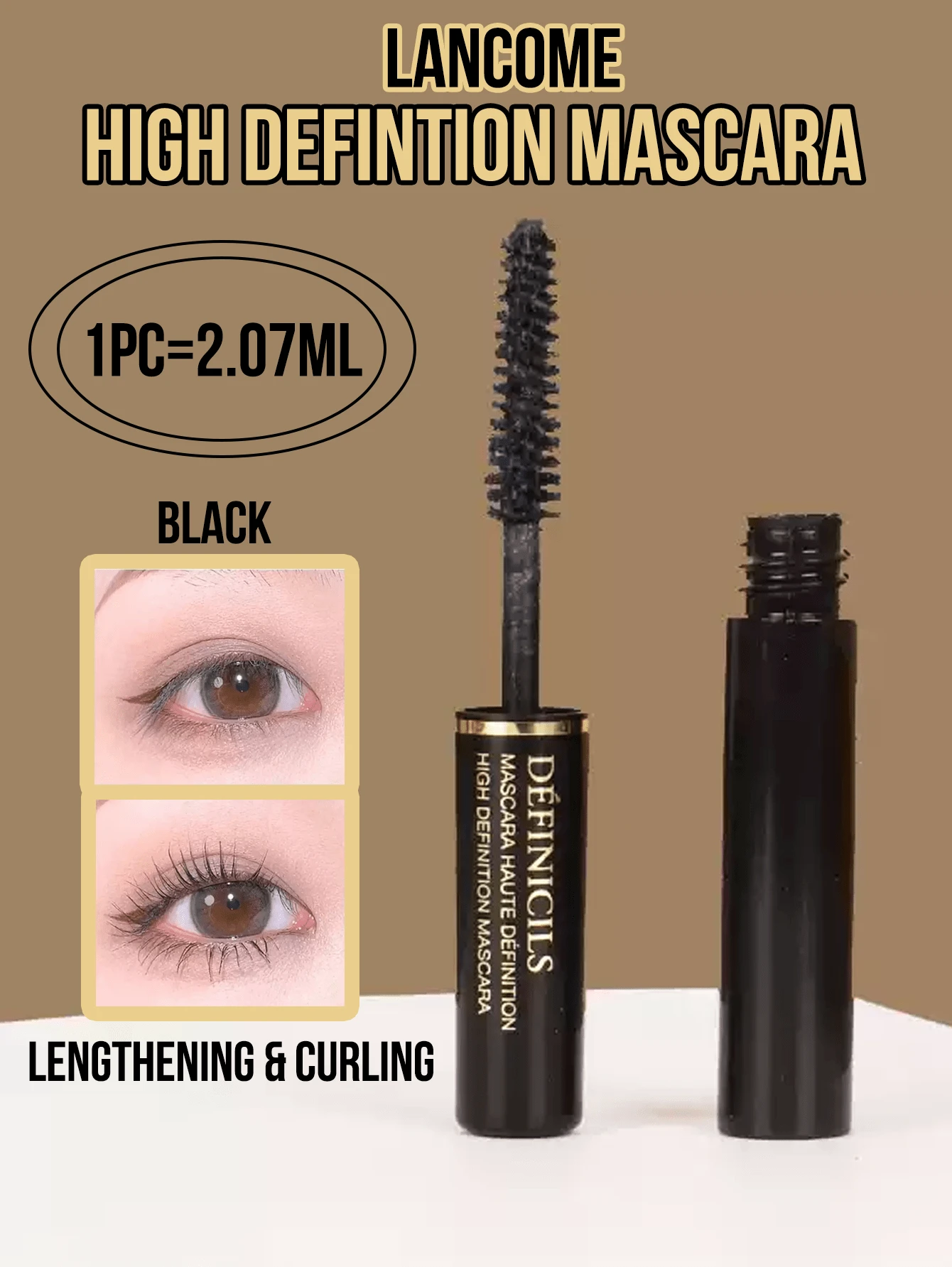 Lancôme 兰蔻高清睫毛膏，2.07毫升迷你装，方便旅行携带，纤长卷翘配方，打造自然睫毛，不结块不晕染，持久妆效，黑色膏体勾勒睫毛，适合日常妆容和节日场合，是送给美妆爱好者的完美礼物。