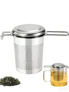 不锈钢双柄茶叶过滤器 - 耐用网状过滤器，茶叶过滤器，咖啡过滤器，适用于散装茶叶、香料和草药，符合人体工程学设计，易于握持。 - 彩色 - 查看 2