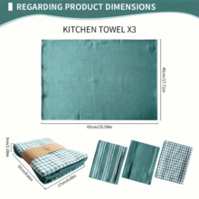 Juego de 3/6 toallas de cocina suaves y absorbentes - Paños de cocina grandes y duraderos de tejido de gofre, de unicolor, a cuadros y a rayas, fáciles de limpiar y secar - Perfectos para cocinar, hornear y la hora del té - 45*65 cm - Ver 3