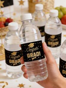 2/10/20 piezas Pegatinas para botellas de agua de graduación, pegatinas de etiquetas para botellas de agua en negro y dorado, etiquetas para botellas de agua para fiesta de graduación de universidad/escuela secundaria, pegatinas para botellas de agua con tema de graduación para decoración de regalos de fiesta de celebración - Ver 7