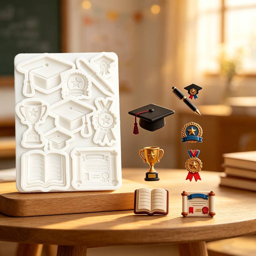 Graduation Cap Candy Mold, Multi-Style Window Jelly Mold, Suitable For Graduation Ceremony, Reusable Kitchen Baking Tool For Cookies, Dough, Home Decor, Bath Bombs, Soaps - View 1