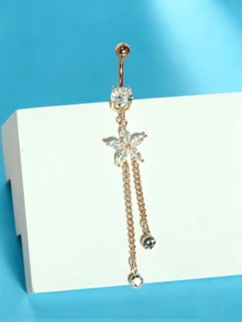 1 pieza Piercing de ombligo con colgante de 14G, joyería de piercing de acero inoxidable con flor de corazón de circonita cúbica, piercing de ombligo con colgante, joyería de piercing de ombligo para mujeres de 14 galgas, hipoalergénico, cadena larga - Piercing en el ombligo - Ver 10