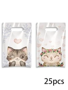25/50pcs Cat Pattern Canvas Tote Bags, 4 Cute Kitten Designs, Cartoon Cat Gift Bags, Suitable For Spring/Summer Parties, Weddings, Bridal Showers, Birthdays, Baby Showers, Great For Cat Lovers - View 10
