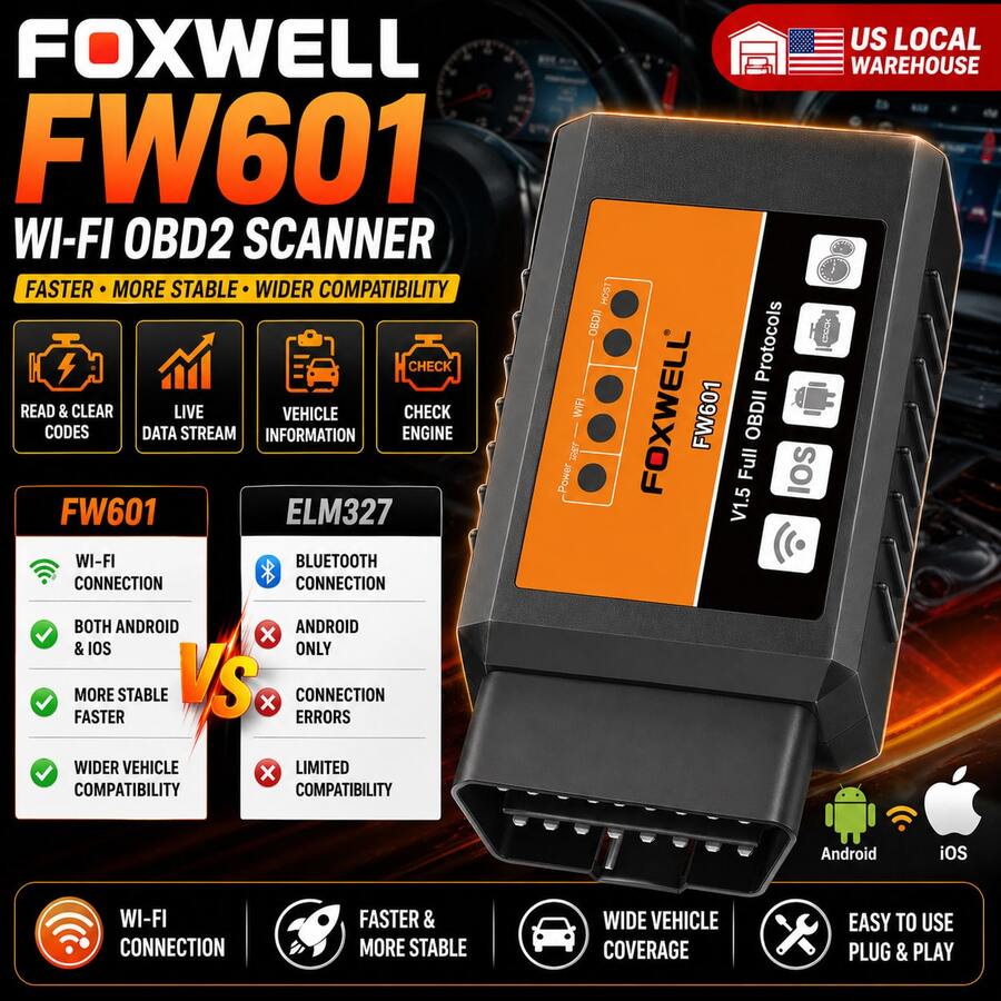 FOXWELL FW601 WiFi OBD2 Scanner For IOS & Android – ELM327 Car Code Reader To Check Engine Light, Easy Car Diagnostic Tool, Perfect Gift For Dad, Husband Or New Drivers, Auto Scanner Compatible With TORQUE/Dashcommand/Scanmaster Lite/OBD Auto Doctor App - FW601 - Xem 1