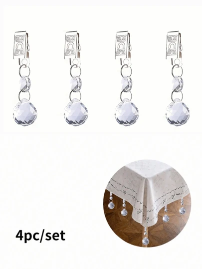 1-4 adet Kristal Cam Masa Örtüsü Klipsi, Paslanmaz Çelik Kelepçeler, Dekoratif Şeffaf Pencere Perde Ağırlıkları, Evde Yemek, Mutfak/Yemek Odası/Ev/Bahçe Dekorasyonu İçin Uygun, Kendin Yap Masa Örtüsü Dekorasyonu Asma Aksesuar Seti