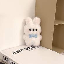 1pc Cute Cartoon Dog, Bear, Rabbit Plush Pendant, Soft Doll Keychain, Couple Bag Charm, Birthday Gift (Chain Style And Color Randomly Assorted Due To Production Batch Difference) - White - View 8