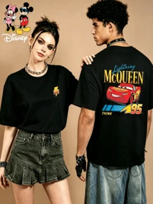 Disney Cars Lightning McQueen #95 Y2K Print T-Shirt For Women, A Casual Printed T-Shirt And The Perfect Holiday Gift Choice. (Disney T-Shirt/Teen Girl Clothes/Tween Girl Clothes/Baby Tees For Women/Girls Clothes/Toddler Girls Clothes) - 黑色 - 查看 1