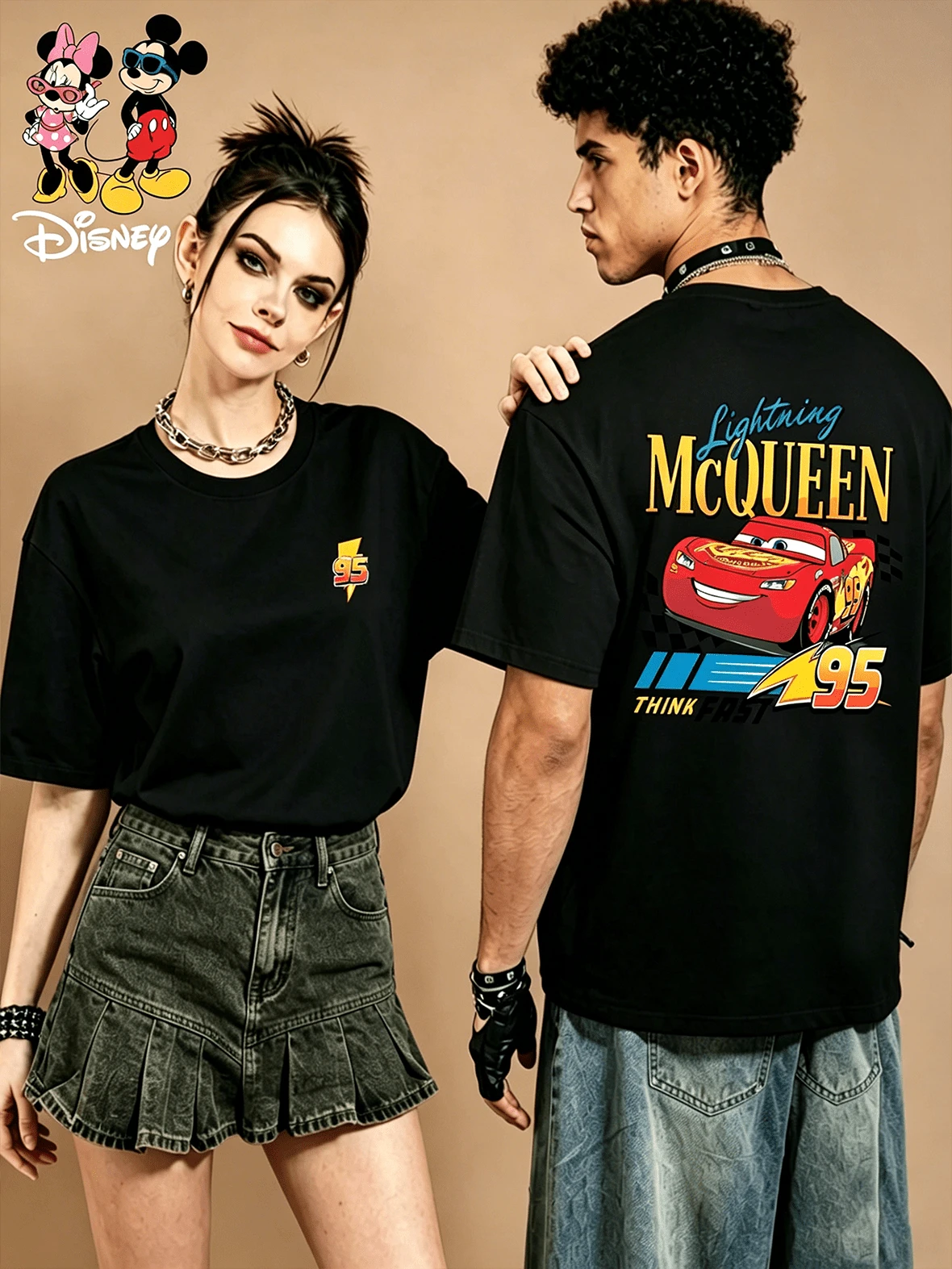 Disney Cars Lightning McQueen #95 Y2K Print T-Shirt For Women, A Casual Printed T-Shirt And The Perfect Holiday Gift Choice. (Disney T-Shirt/Teen Girl Clothes/Tween Girl Clothes/Baby Tees For Women/Girls Clothes/Toddler Girls Clothes) - 黑色 - 查看 1