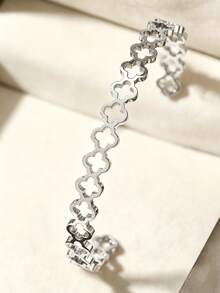 1pc Luxury Titanium Steel Open Bangle Bracelet, Versatile Fashion Accessory For Women - Silver - View 4