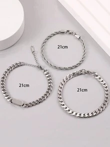 3 piezas Pulsera de lujo de acero de titanio de alta gama con diseño innovador y de moda para hombres, regalo - Plateado - Ver 4