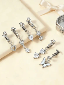 5 piezas de anillos de ombligo falsos para mujer, sin necesidad de perforación, tachuelas de ombligo simuladas - Plateado - Ver 4