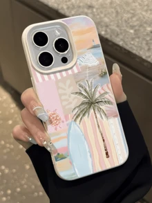 1pc White Beach Scenery Collage Minimalist Personalized TPU Shockproof Full Coverage Phone Case, Compatible With Apple 17, 16, 15, 14, 13, 12, 11 Pro Max, Air, And Series - Multicolor - View 3