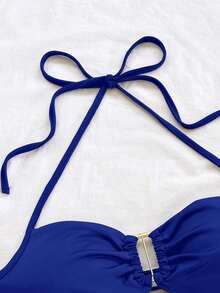Conjunto de Regata de Malha Casual e Shorts Listrados Feminino, Conjunto de 2 Peças Elegante e na Moda, Adequado para Uso na Praia no Verão, Feito de Tecido de Malha Levemente Elástico para Uso Confortável - Azul - Visão 4