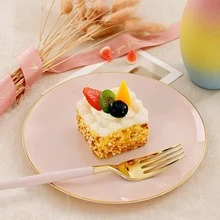 50/25/20/1 piezas Juego que incluye platos rosas premium de 7.5" y 10.25", diseño elegante con borde dorado, fácil de limpiar y reutilizable para cocina, boda, fiesta de cumpleaños, eventos y suministros para fiestas, catering para fiesta de graduación en 2026 - Rosa - Ver 6