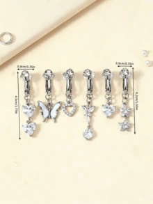 5 piezas de anillos de ombligo falsos para mujer, sin necesidad de perforación, tachuelas de ombligo simuladas - Plateado - Ver 2