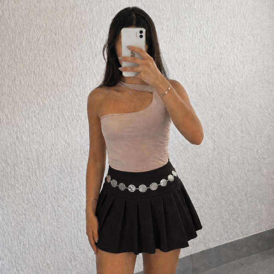 Women's Tailored High-Waisted Short Skirt With Lining And Side Zipper - Stylish Flared Skirt For São João Festivities And Special Occasions. - 黑色 - 查看 1