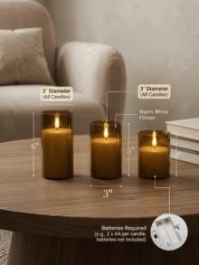 1/2/3pcs Flameless Candles With Remote Control And Timer Function, Suitable For Home Decor, Fireplace, Wedding, Holiday, Party Decoration, Table Centerpiece, Gift - Amber - View 7