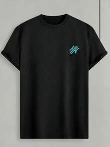 Homme Men's Summer Casual Print Round Neck Short Sleeve T-Shirt Men Summer Outfits  Men Summer Clothes Men T Shirt - 黑頂 - 查看 6