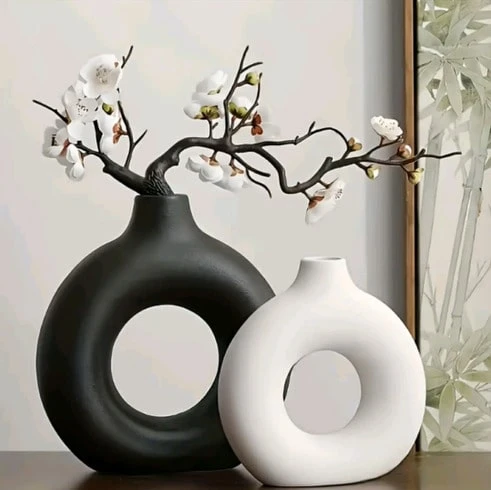 Modern Round Vase - A Decorative Centerpiece for Living Rooms and Dining Tables; Home Décor with a Stylish Aesthetic - Weiß 1St - Übersicht 1