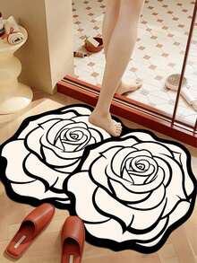 1 pieza Alfombra de baño con rosa blanca, de diatomita, alfombra de baño, alfombra de puerta, alfombra pequeña, alfombra, alfombra, decoración del hogar, alfombra de área pequeña, alfombra de exterior, decoración del hogar, alfombra de área, alfombra de dormitorio, alfombra lavable, regalo del Día de la Madre - Multicolor 1 - Ver 3