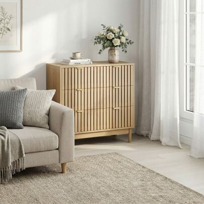 Modern Chest Of Drawers In Medieval Country Style With Three Drawers, Dressing Table Storage Cabinet, Wooden Cabinet, Suitable For Living Room, Bedroom, Hallway, Oak Color.