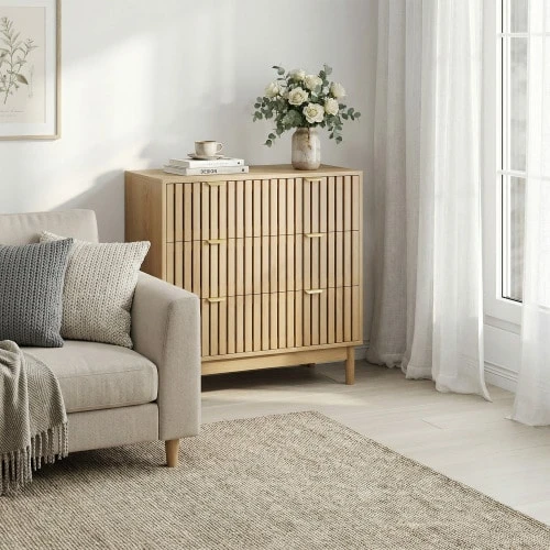 Modern Chest Of Drawers In Medieval Country Style With Three Drawers, Dressing Table Storage Cabinet, Wooden Cabinet, Suitable For Living Room, Bedroom, Hallway, Oak Color. - Oak - View 1