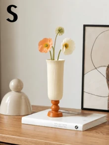 1pc Modern Minimalist Textured Vase, Creamy White Decorative Vase With Orange Base, Nordic Style Plastic Resin Vase Suitable For Living Room, Dining Table, Bedroom, Aesthetic Home Decor - Elegant Vase - View 4