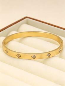 1pc Fashionable Personalized Luxury Stainless Steel Zirconia Bracelet, Suitable For Party, Gathering, And Daily Wear - Yellow Gold - View 4