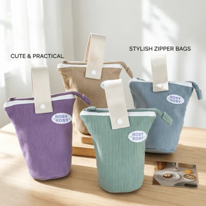 Estuche de lápices de terciopelo suave con diseño de macaron, organizador portátil de gran capacidad vertical para útiles escolares de estudiantes