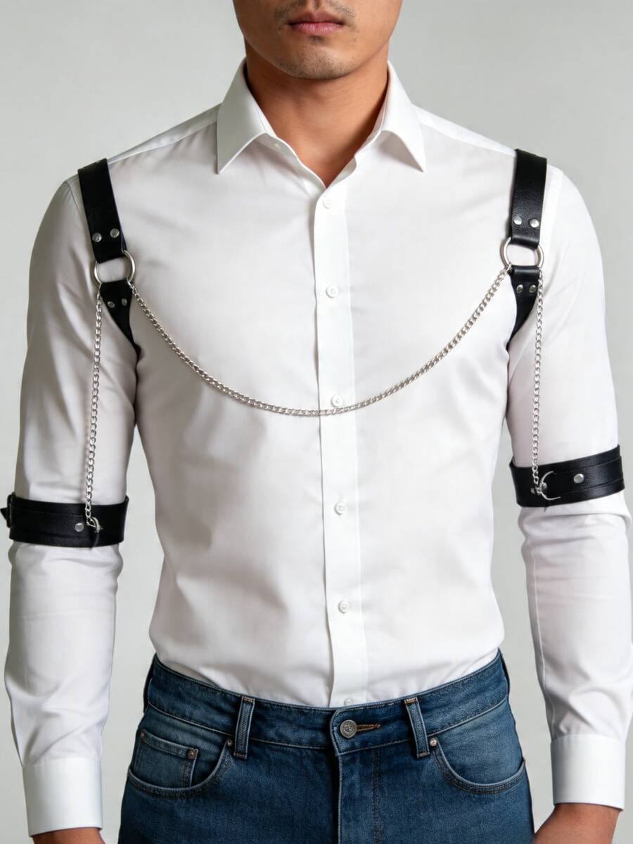 1 chiếc dây đeo ngực bằng da PU phong cách Punk dành cho nam, kiểu dáng đơn giản, đa năng, có thể điều chỉnh, phù hợp cho câu lạc bộ, tiệc tùng, lễ hội, hẹn hò. - màu đen - Xem 1