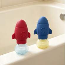 2pcs Rocket Shaped Squirt Water Toys, Silicone Baby Bath Toys, Gifts For Christmas, Halloween, Thanksgiving - Red + Blue - View 4