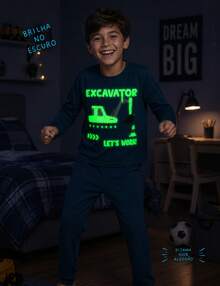 6-Piece Boys' Glow-In-The-Dark Pajama Set - 3 Long-Sleeved Shirts + 3 Pants - 1套睡衣(1件長袖上衣+1條褲) - 查看 4