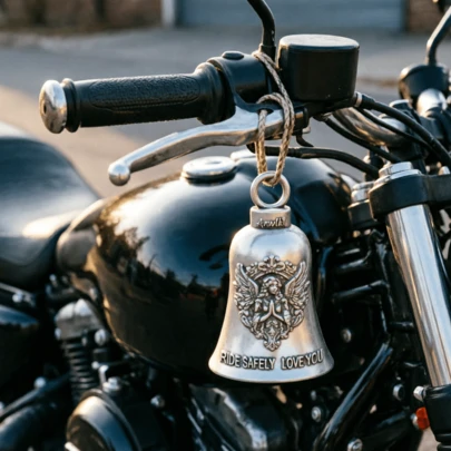 1pc Vintage Motorcycle Bell, Retro Punk Alloy Riding Amulet With Angel Wing/Skull/Cross Design, Universal Bicycle Pendant Accessory For Safety And Good Luck