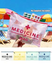 First Aid Kit" Labeled, First Aid Medical Emergency Bag, Outdoor Medicine Storage Pouch, A4 Size Grid Cosmetic Bag, Travel Organizer Bag, Makeup Bag, Skincare Pouch, Bathroom Storage Bag, Document Bag, Student Dormitory Toiletry Bag, Can Hold Medicine, Cosmetics, Earphones, Chargers, Hair Clips, Lipsticks, Etc., Mother's Day Gift, Teacher's Day Gift, Excluding Consumables - Multicolor - View 2