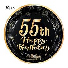 10入/20入/30入 40/55/60/65/75歲生日紙盤，黑金箔派對盤，9吋 & 7吋圓形晚餐與甜點盤，附金色禮物圖案、煙火圖案與氣球圖案，印有"40th/55th/60th/65th/75th Happy Birthday"字樣，適用於40/55/60/65/75歲生日派對裝飾，男女通用 - 多色 - 查看 12