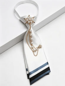 1 Piece Of Unsewn Beaded Floral Tie, Double-Layer Tie, Suitable For Casual Street Wear, Parties And Daily Clothing Accessories. Women's Tie, Suitable For Back-To-School Season, Mother's Day, Birthday, Valentine's Day As A Gift For Women, As A Gift For Mom, Birthday Gift, As A Gift For Friends, Holiday Gift, Event Souvenir, Party Gift. - Multicolor - View 3