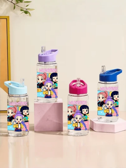 Mattel 500毫升时尚少女组塑料水杯 - 可爱图案设计，带吸管和盖子，非常适合母亲节、夏季海滩、运动、旅行、父亲节或毕业典礼。完美的露营装备
