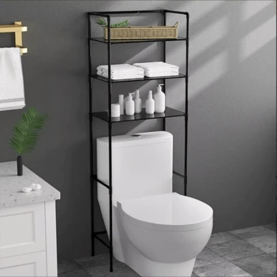 Rack De Baño Mueble Organizador Toallero Estante Sanitario Negro Sacre Solutions