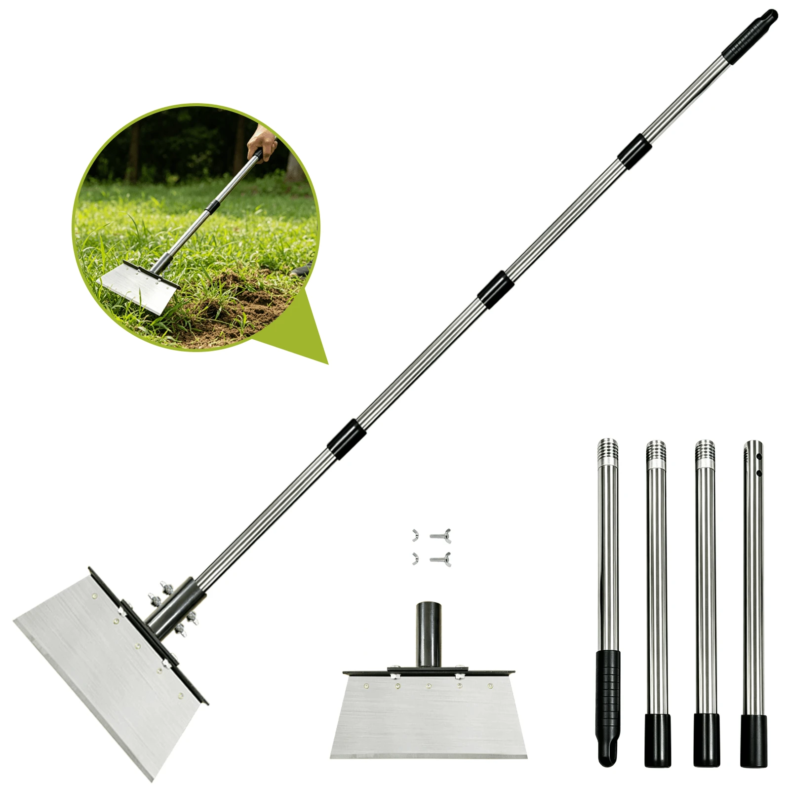 Multifunctional Garden Cleaning Shovel, Heavy Duty Steel Flat Shovel With 59" Adjustable Handle, Snow Ice Scraper, Outdoor Spade Tool For Weeding, Lawn Edging, Digging, Ice Removal - Assembled Shovel - View 1