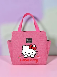 SANRIO 1个Hello Kitty保温午餐包，卡通印花便携式午餐袋，便当袋，书包，轻便，可重复使用，防漏，多功能设计，带前袋和耐用拉链 - 适合返校、办公、户外露营 - 彩色 - 查看 1