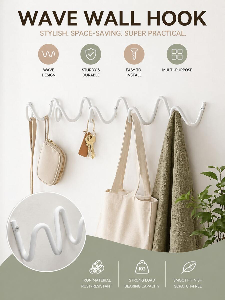 Creative Wave Design Metal Wall Hooks - Elegant Nordic-Style Coat And Hat Holders With Smooth Curved Shapes, Suitable For Home Organization, Hotel Decoration, And Fashion Store Displays, Multi-Function Hooks For Hanging Jackets, Hats, Bags, Umbrellas - Multicolor - View 1
