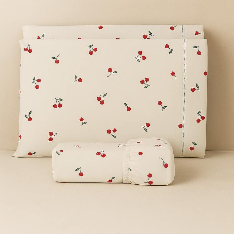 Printed Sheet Set For Single, Double, Queen, And King Sizes In 180 Thread Count Percale Cotton - 櫻桃 - 查看 7
