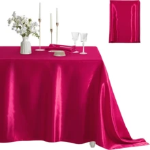 1pc High-Quality Satin Solid Color Tablecloth For Party, Restaurant - Hot Pink - View 14