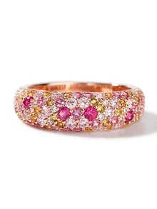 Anillo chapado en oro rosa de cobre con circonita incrustada, anillo de dedo de diseño de nicho de lujo apilable, anillo de dedo con alto índice de retención de color - Dorado - Ver 7