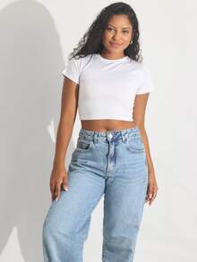 Kit 3 Cropped Women's Blouse Short Sleeve BabyLook Suplex Basic Casual - 淺粉色 - 查看 4