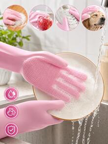 Silicone Bristle Cleaning Glove – Multi-Purpose Dishwashing & Scrubber Glove,Kitchen, Bath & Car - Wearing Brush Gloves - View 13