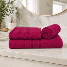Show Towel Complete 3-Piece Bath Towel Set, 100% Cotton, Soft, High Absorbency, Quick-Drying, Premium - Burgundy - Burgundy - View 2
